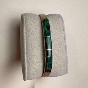 Vintage Mexican 925 Sterling Silver Green Turquoise Bangle Bracelet